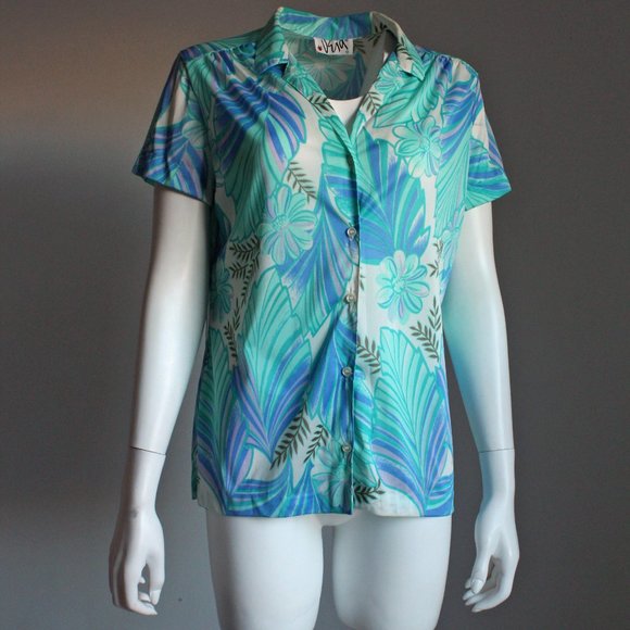 Vera Neumann Abstract Floral Print Button Down Vintage Top - Picture 1 of 6